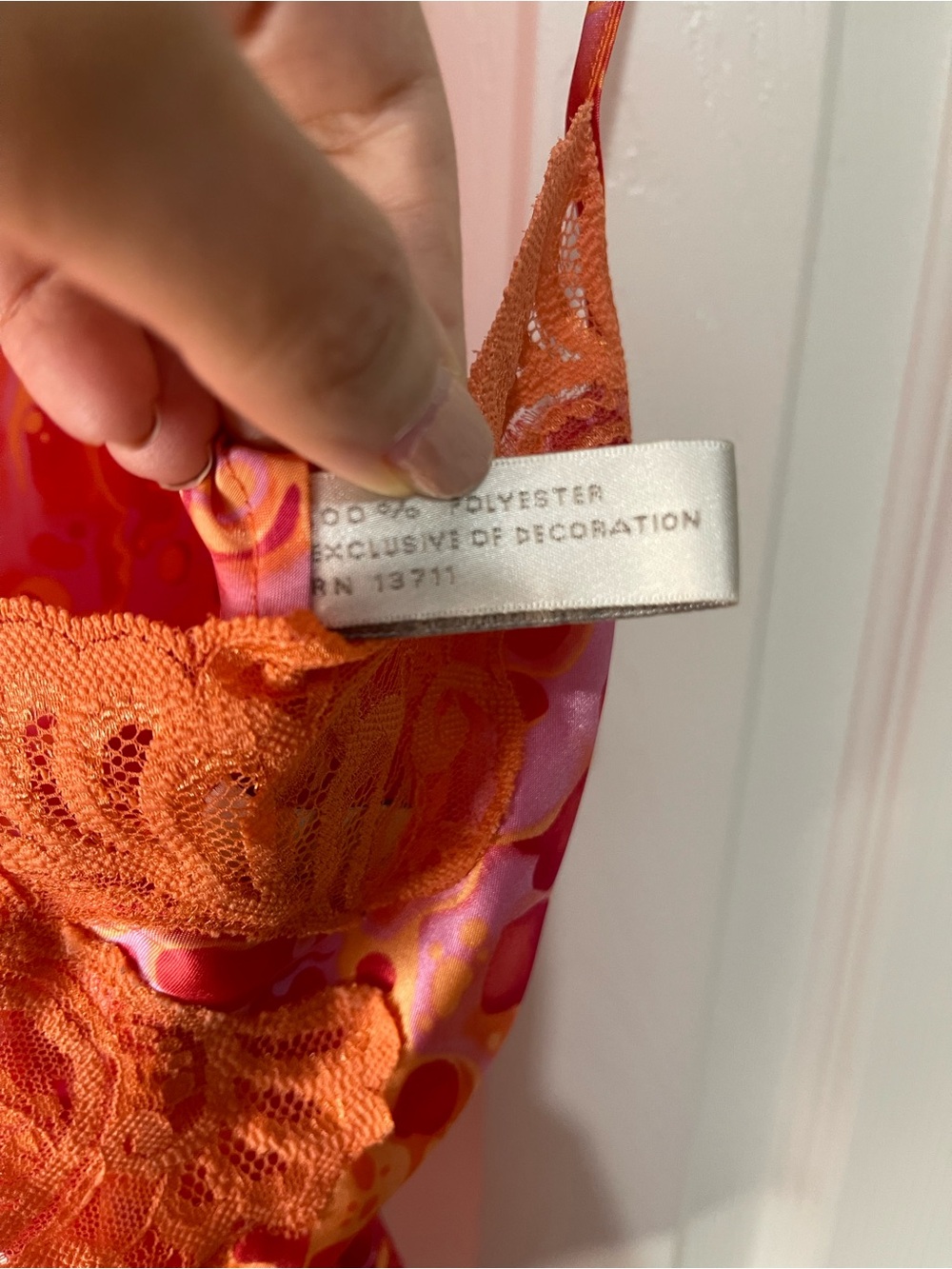 Orange Printed Y2K Retro Fairy semi Sheer Lace Satin Camisole size Medium - Picture 4 of 5